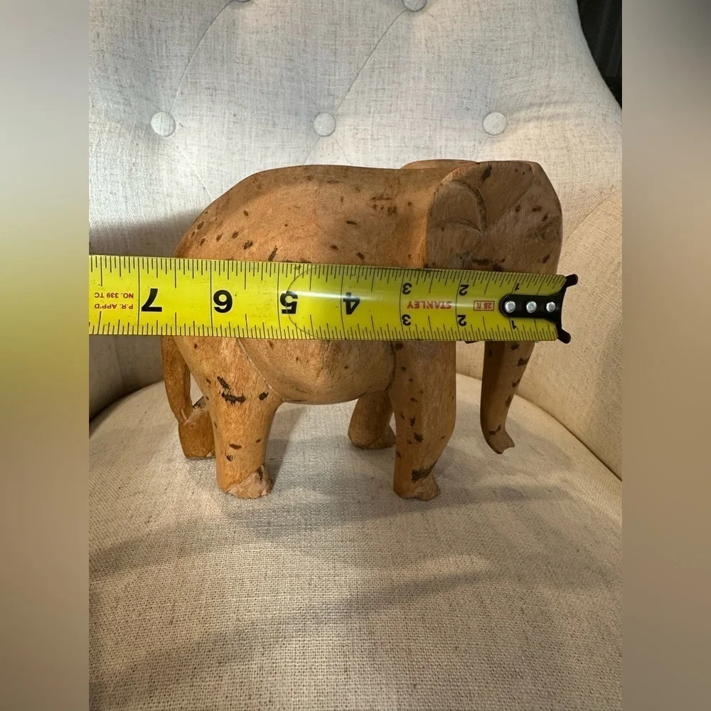 Vintage Hand Carved Teak Wood Elephant Sculpture Figurine Tusks African Decor